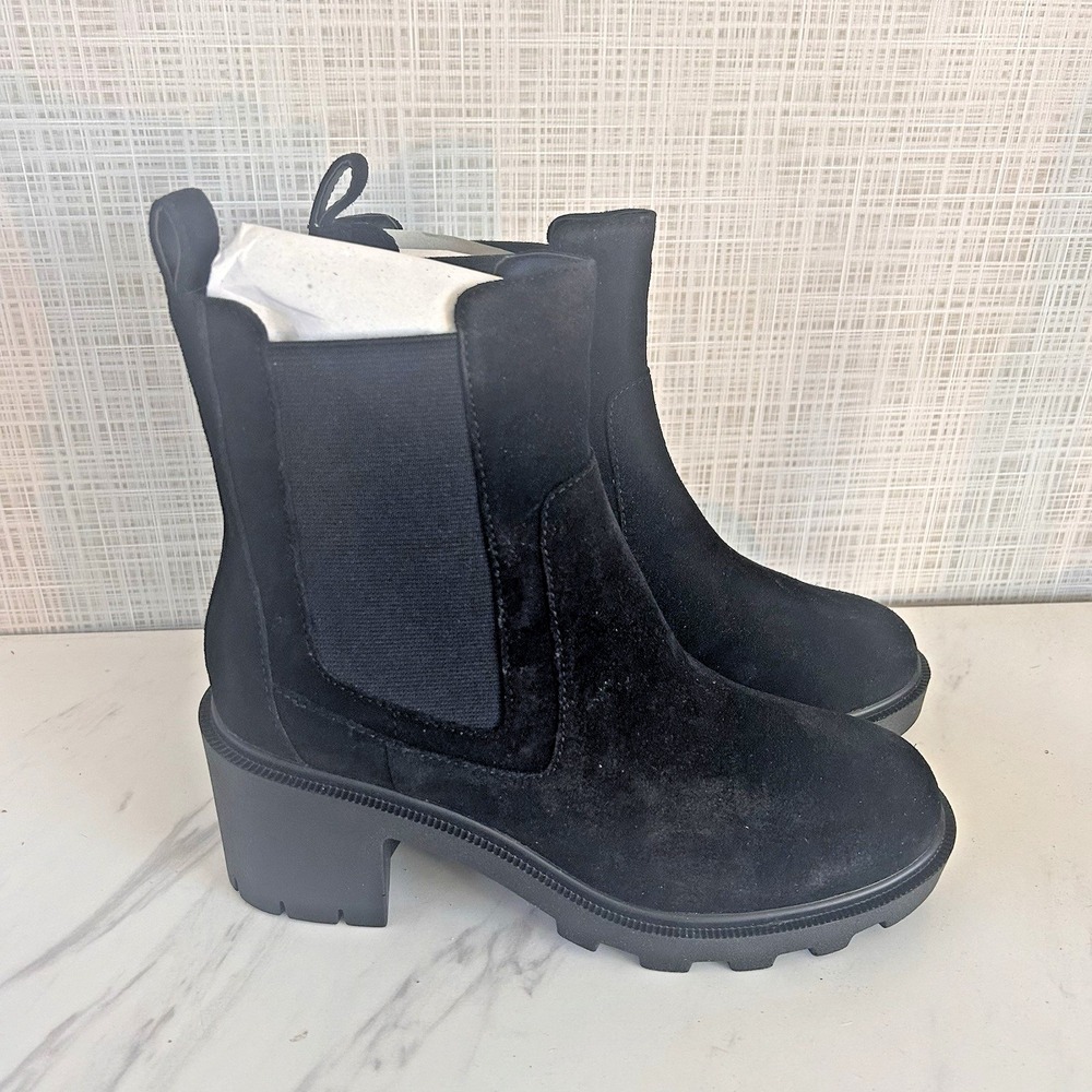 Suede Boots Lisa Vicky JOLT-V Black Split Suede Ankle Chunky Women's Sz 7.5 New!